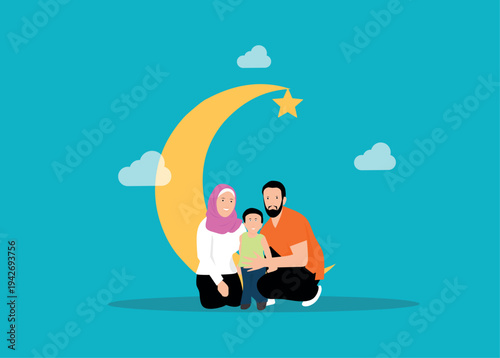 A young business man and woman enjoy a fun summer beach vacation with their family, featuring a cartoon illustration of a boy and girl playing under a blue sky by the sea