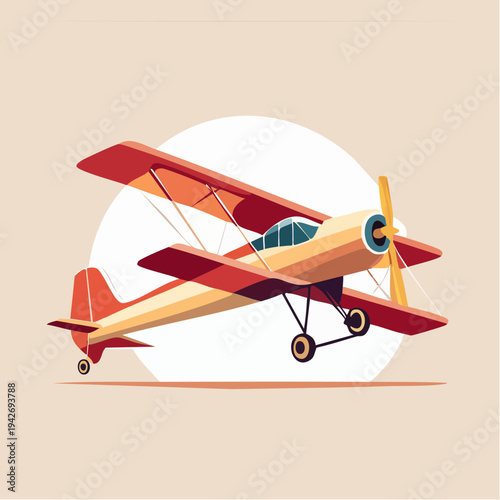 Vibrant Retro Biplane Takes Flight A Stylized Illustration of Classic Aviation History