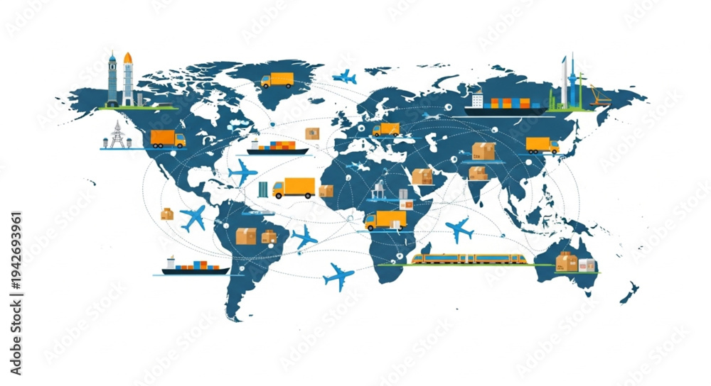 Obraz premium Global Logistics and Transportation Network Map.