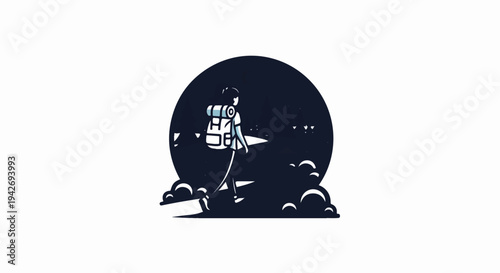 A lone hiker with a large backpack walks at night