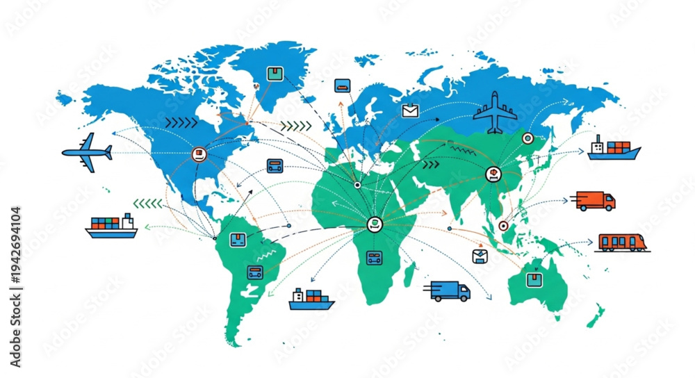 Obraz premium Global Logistics and Transportation Network Map.