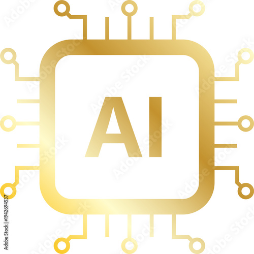 AI Processor Chip Technology Gold Icon