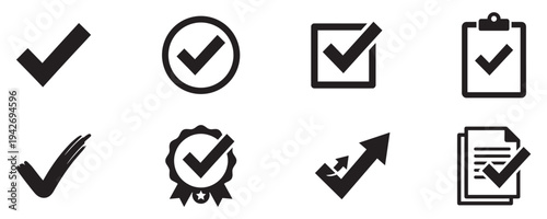 Success Checkmark and Tick Icons Set for Business Checklist