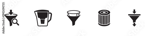 Water filter and purification icons set. Clean drinking water system symbols.