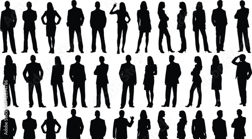 Black, silhouettes, of, heavy, metal, rock, band, guitarists, performing, on, stage, with, electric, guitars, isolated, on, white, background, music, performance.