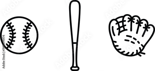 Baseball Essentials Icon Set, vector, illustration, silhouette.