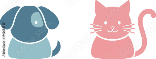 A blue dog and a pink cat illustrated in a simple, graphic style