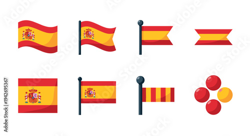 Spanish flags and traditional elements set with simple flat design