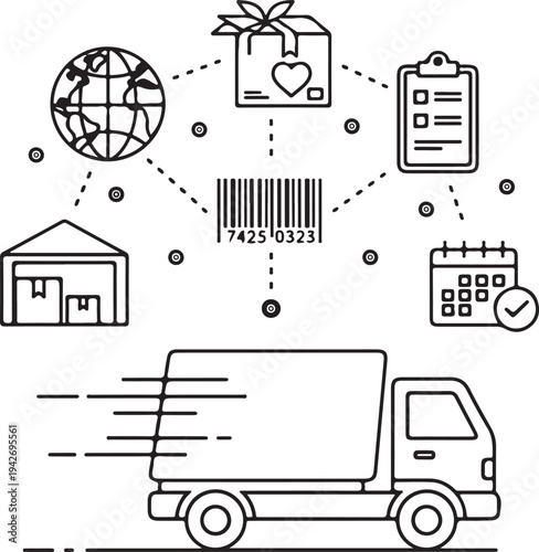Logistics Delivery Network Line Icon, Shipping Transport Vector. icon