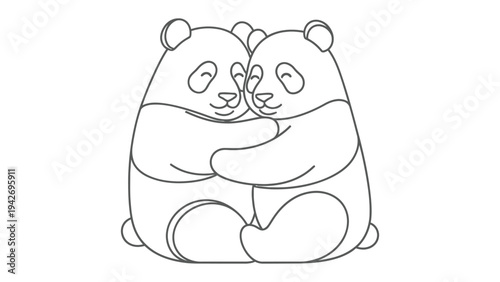 Panda Embrace: Two panda bears share a heartwarming hug, their simple line art style expressing affection and unity. A perfect representation of the special bond.
