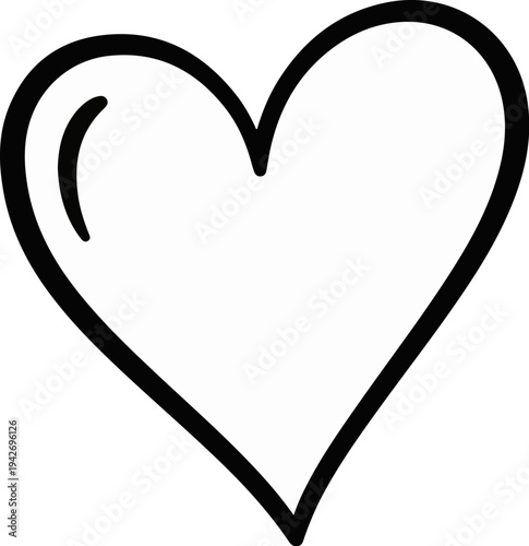A simple black outline of a heart with a small curved line inside