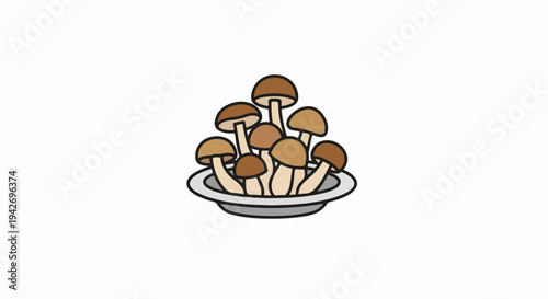 A simple cartoon illustration of a cluster of brown mushrooms in a gray bowl
