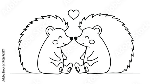 Love's Embrace: Adorable hedgehog pair share a tender moment, connected by a heart, symbolizing affection and togetherness.