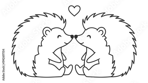Sweet Embrace: Two adorable hedgehogs share a tender moment, a heart symbolizing their love. A charming depiction of affection and connection. 