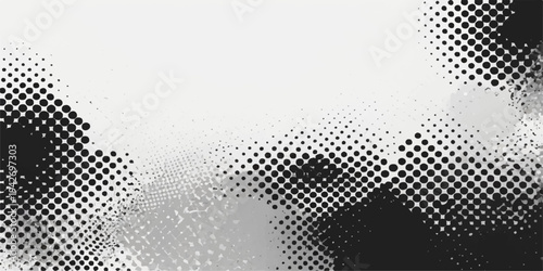 Black and white abstract vector background with halftone pattern and geometric dots