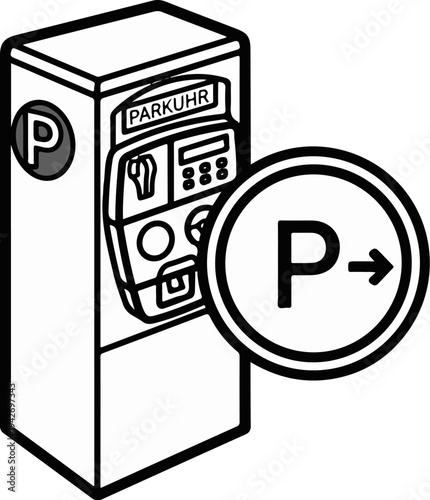 A simple illustration of a parking meter with a parking sign