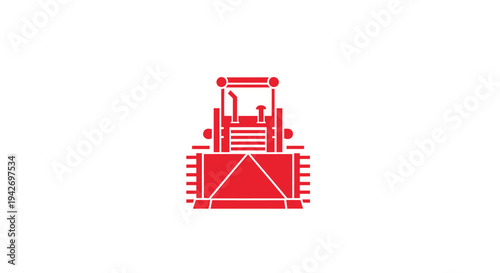 Red bulldozer icon front view on white background.