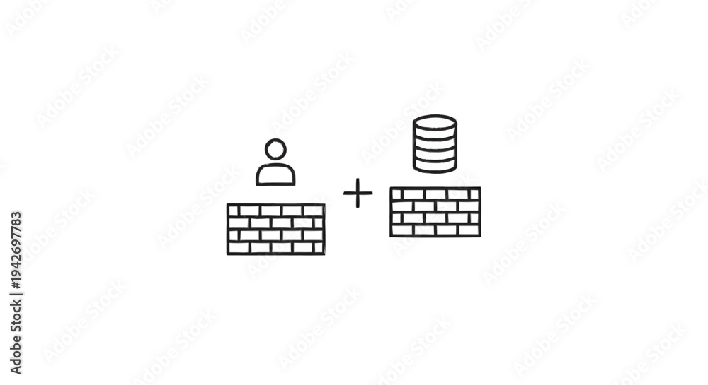 Naklejka premium Person and Coins Stacked on Brick Walls with Plus Sign.