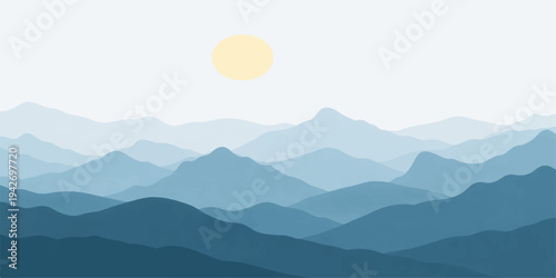 Fotografie Mountain landscape with clouds and misty mountains