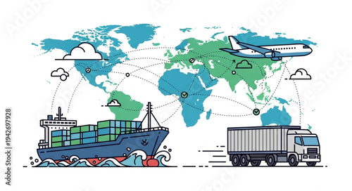 Global Logistics Transportation Modes Illustrated.