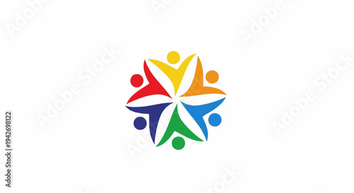 A colorful abstract representation of people in a circle