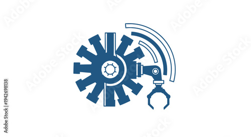 Robotic Arm and Gear Symbolizing Automation and Industry.