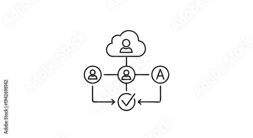 Organizational structure with cloud and user icons.
