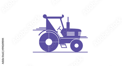 Purple Tractor Illustration on White Background.