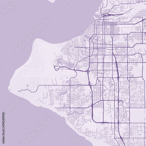 Anchorage City Map Sophisticated Geometric Urban Topography Featuring Meticulous Linework and Balanced Composition in a Timeless Minimalist Soft Lavender Blueprint Aesthetic for Modern Interiors.