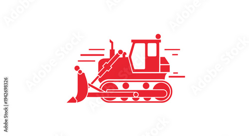 Red bulldozer moving forward with speed lines.