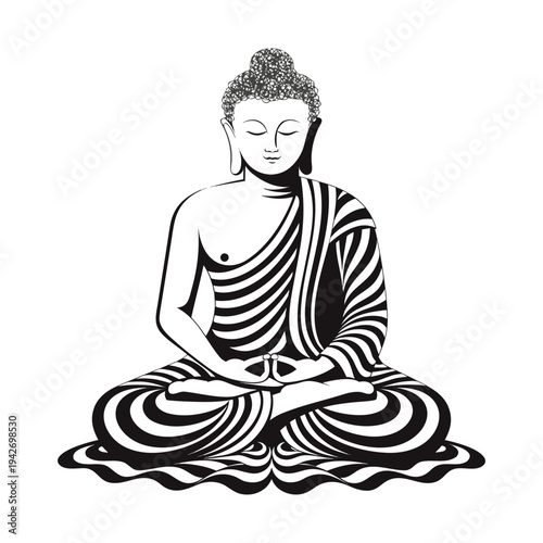 The Buddha is depicted in a seated lotus position (Padmasana) with hands resting in the Dhyana Mudra (meditation gesture).