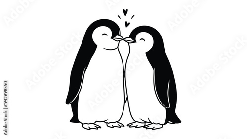 Affectionate Penguin Duo: A delightful illustration of two penguins, sharing a sweet moment. conveying love and togetherness. 
