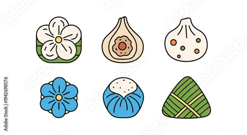 Thai Dumpling Line art vector soft vibrant abstract tone illustration