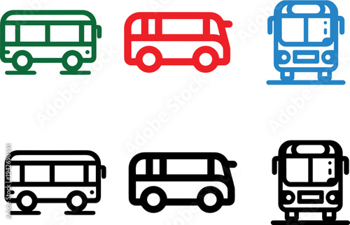 A group of colorful bus icons on a white background Vector, illustration