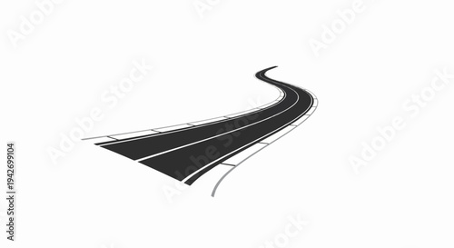A curved, multi-lane highway with white dividing lines against a white background