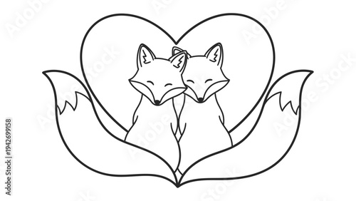 Foxes in Love: Two endearing foxes are embraced in a heart, symbolizing the beauty of companionship and love. Capturing the spirit of connection.