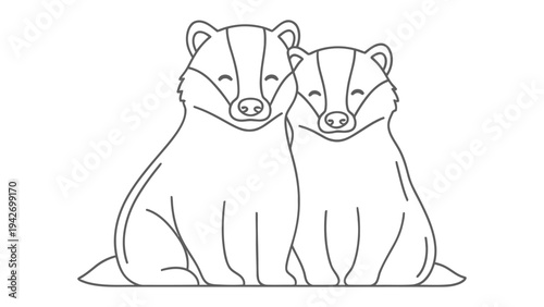 Badgers in Unity: Two endearing badger figures, depicted with a clean, minimalist aesthetic, sit side by side in a heartwarming display of connection.