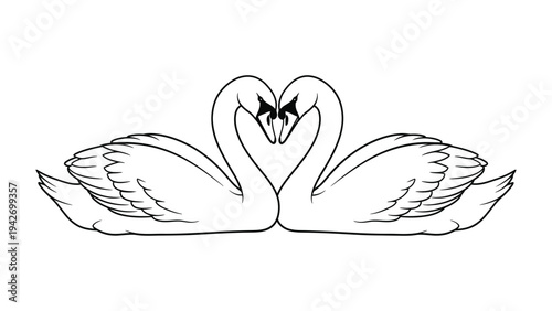 Elegant Swan Embrace: Two graceful swans, their necks forming a heart, symbolize eternal love and beauty, showcasing nature's perfect harmony. 
