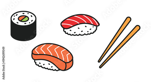 Sushi Platter Line art vector dynamic fluid abstract color illustration