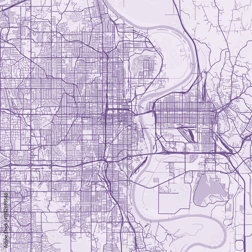 Omaha City Map Sophisticated Geometric Urban Topography Featuring Meticulous Linework and Balanced Composition in a Timeless Minimalist Soft Lavender Blueprint Aesthetic for Contemporary Decor.