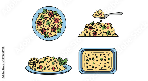 Tabouleh Plate Line art vector elegant colorful abstract