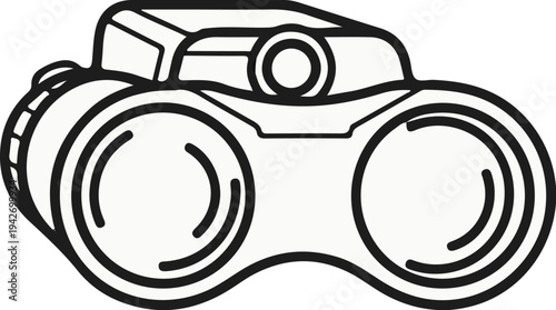 A black and white outline drawing of binoculars for viewing distant objects