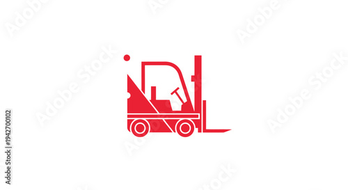 Red Forklift Truck Icon on White Background.