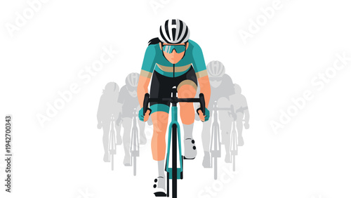Cyclist team leader in dynamic flat art style
