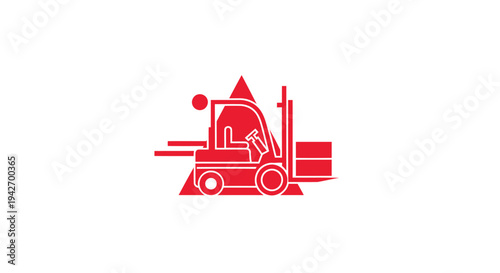 Red Forklift Truck Icon with Cargo and Warning Light.