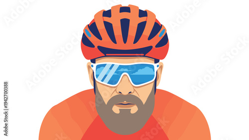 Cyclist wearing reflective sunglasses and helmet in bold design