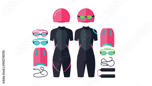 Triathlon gear: wetsuits, goggles, swim caps, and accessories