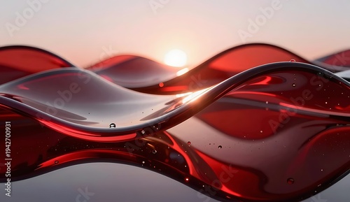 Red Liquid Glass Wave Reflection