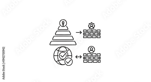 Pyramid Hierarchy and Global Network Security Concept.