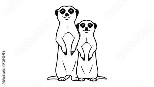 Meerkat Family Portrait: A charming monochrome depiction of two meerkats standing side-by-side, their watchful eyes conveying a sense of unity, vigilance and familial bond.